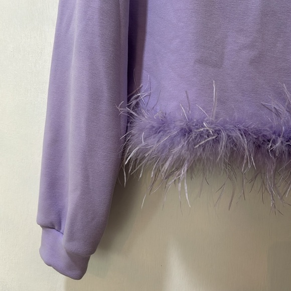 MAINS TRIP FEATHER SWEATSHIRT WOMEN SIZE L PURPLE LONG SLEEVE OVERSIZED - Picture 8 of 11
